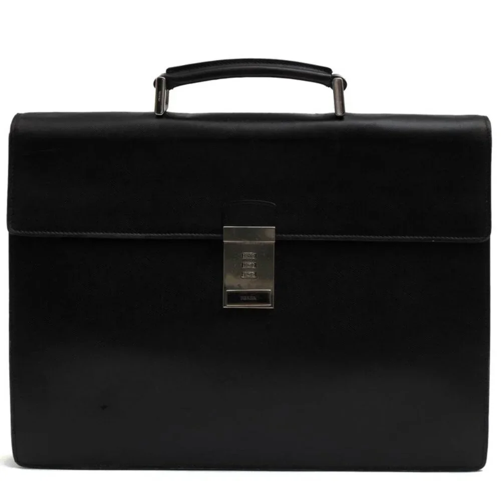 Prada Bag Briefcase Business Bag Business Men Leather Black Dulles Bag